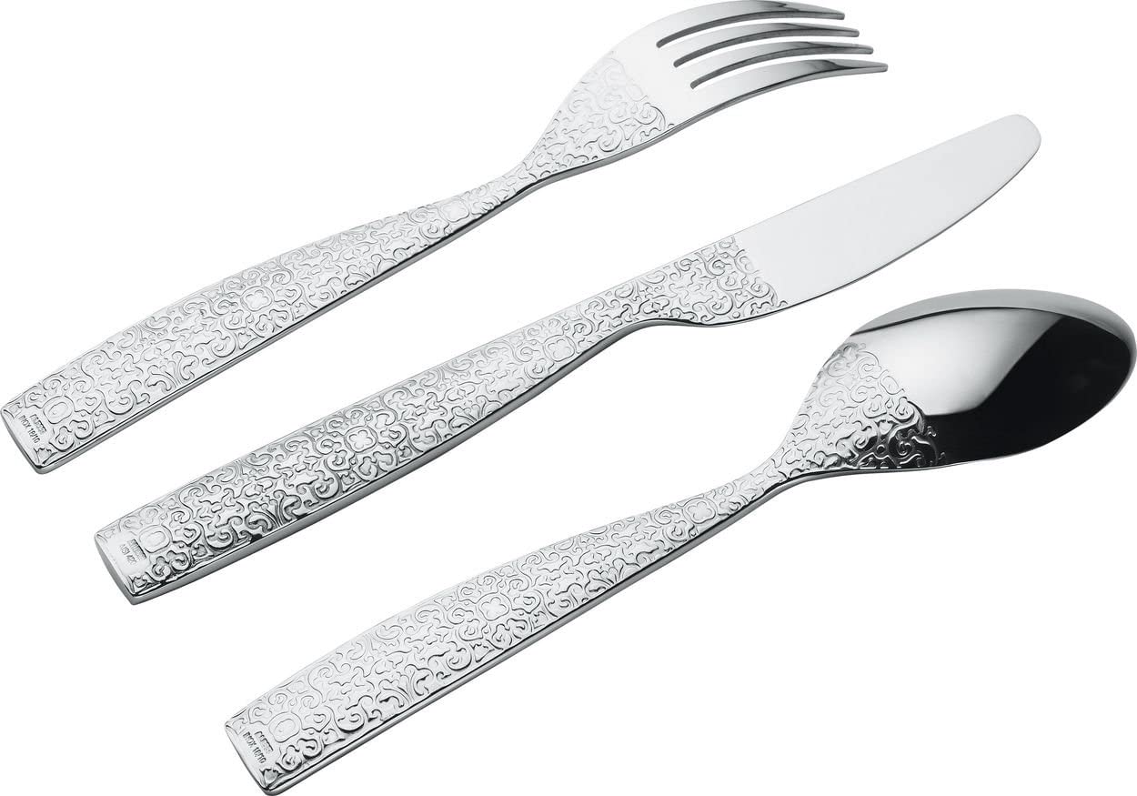 Alessi Dressed Cutlery/ Flatware Set with Relief Decoration includes 6 x Table Spoons/ Table Knives/ Table Forks/ Coffee Spoons