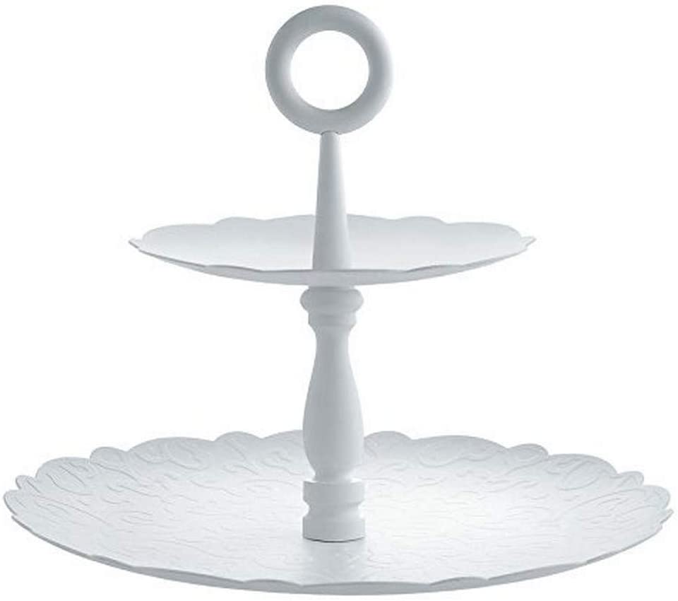\'Alessi \"Dressed For Christmas MW52/2 W Two Tier Cake Stand Made of Steel, Epoxidharzlackiert Relief Decoration, White, 25 x 25 x 21.00 cm