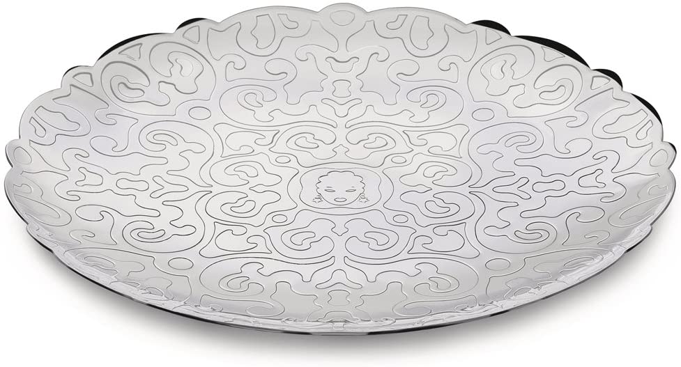 Alessi Dressed Round Tray 18/10 Stainless Steel with Relief Decoration, Steel, Silver, 1.5 x 25 x 25 cm