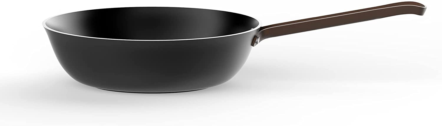 Alessi edo PU114/28 B Frying Pan with Long Handle Made of Non-Stick Aluminium with PVD Coating Stainless Steel Handle Brown