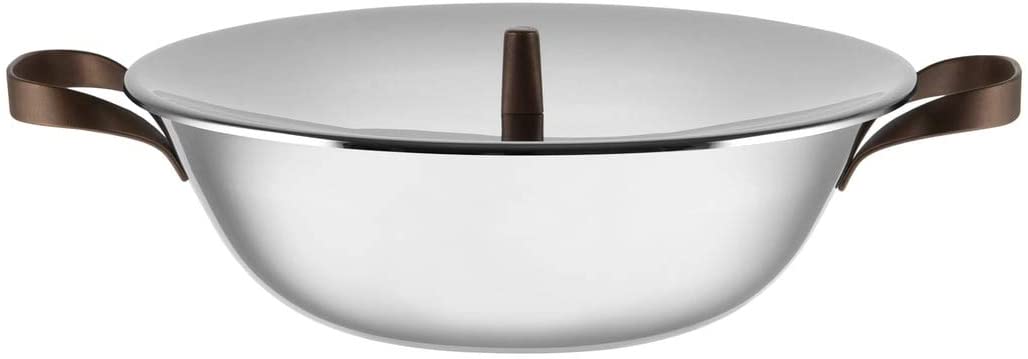 Alessi edo Con PU308 Trilamine Wok with Stainless Steel Lid and Handles with PVC Coating Brown