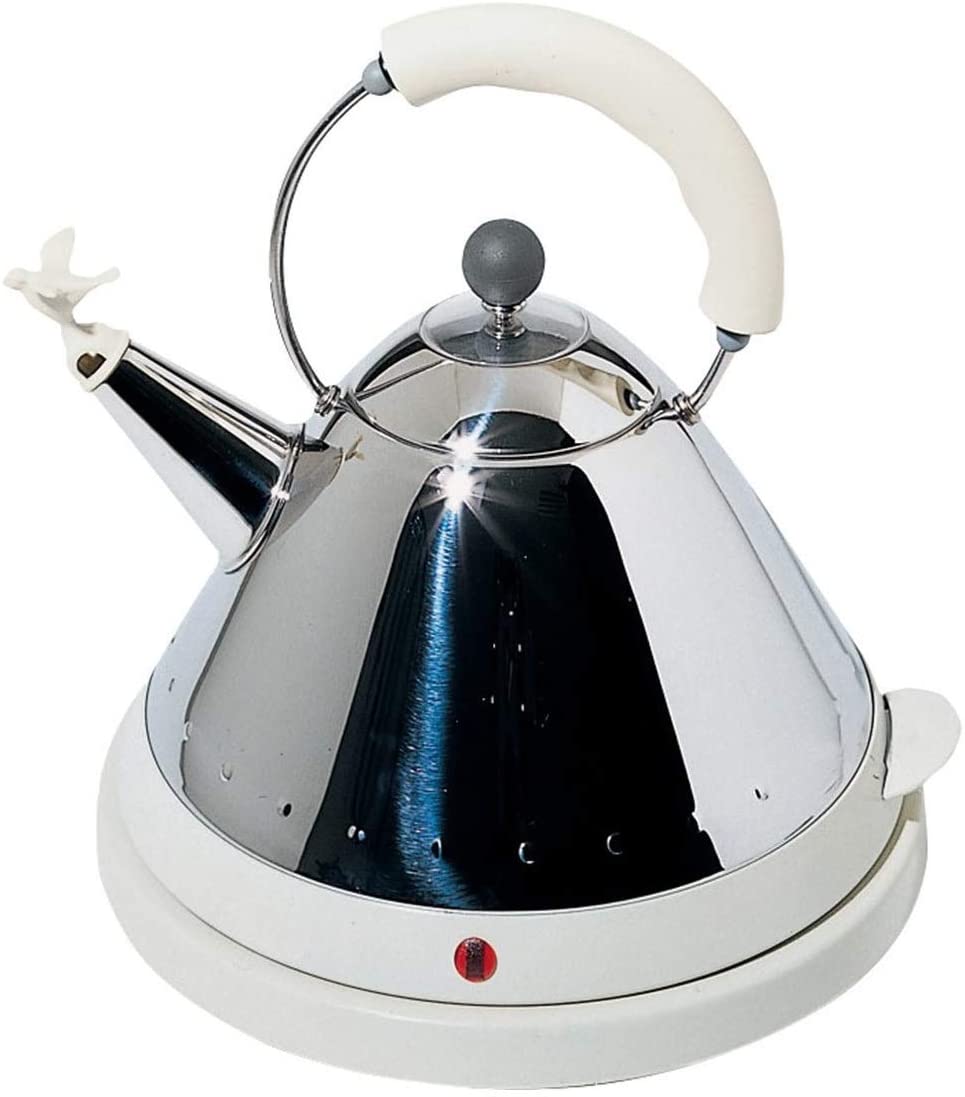 Alessi MG32 W electric cordless kettle, stainless steel and thermoplastic resin, white.