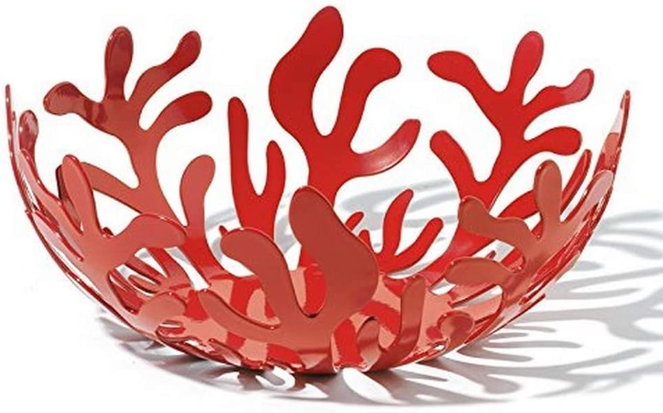 Alessi ESI01 / 21 Mediterraneo fruit holder made of stainless steel, epoxy resin coated, red, Ø 21 cm