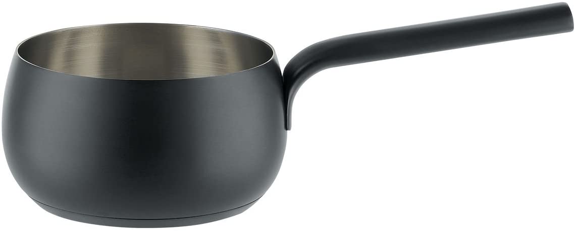 Alessi SG105/14 B Mami Saucepan with Handle – 18/10 Stainless Steel with Silicone Resin Coating and Black. Magnetic Base.