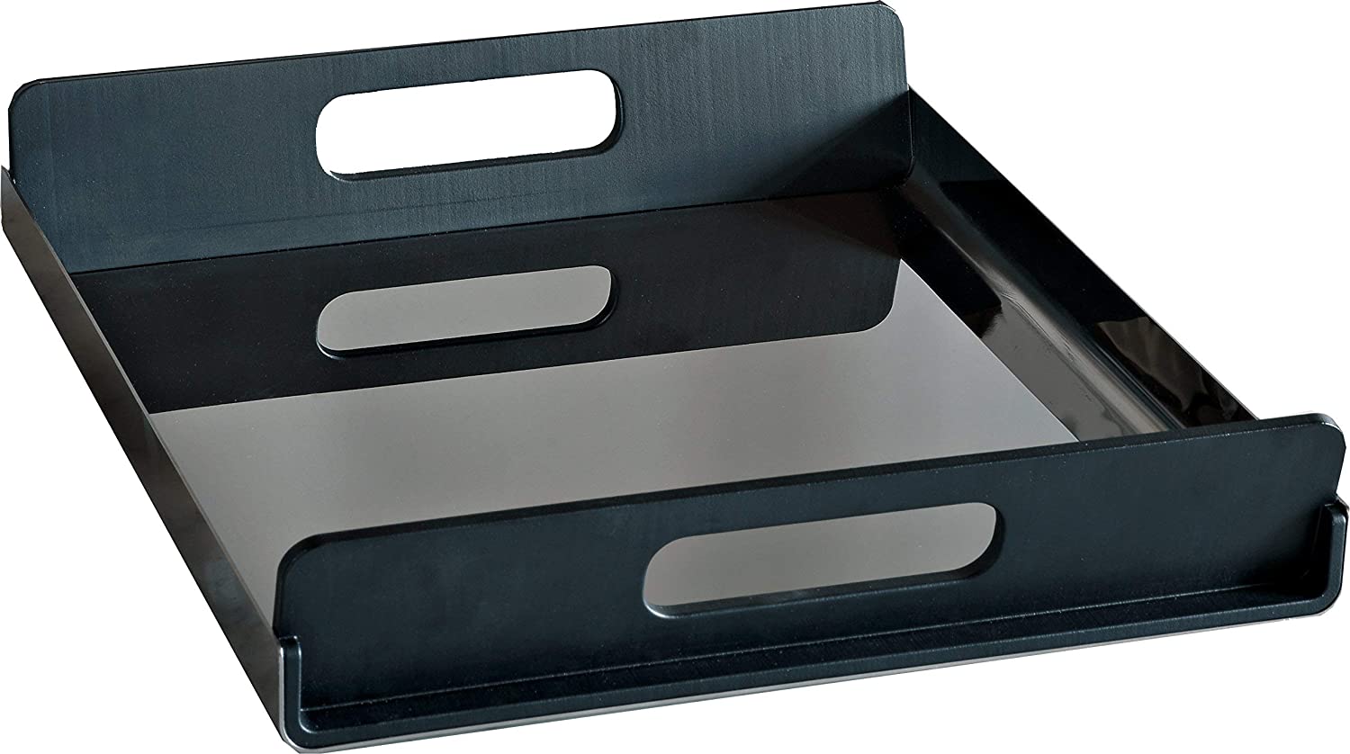 Alessi Vassily 45 cm Rectangular Tray in 18/10 Stainless Steel Mirror Polished with Handles in Black Thermoplastic Resin