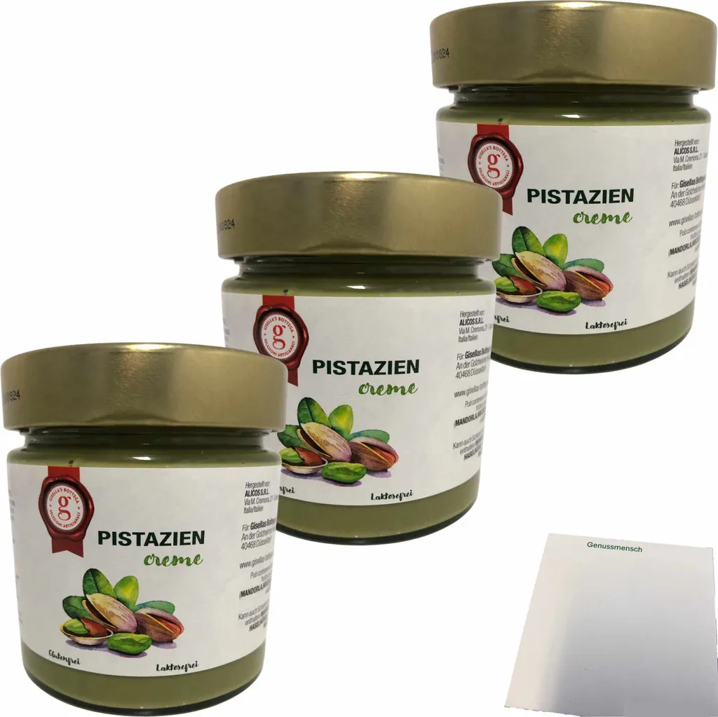 Alicos Pistazien Creme Glutenfrei Laktosefrei 3er Pack (3x190g Glas) + usy Block