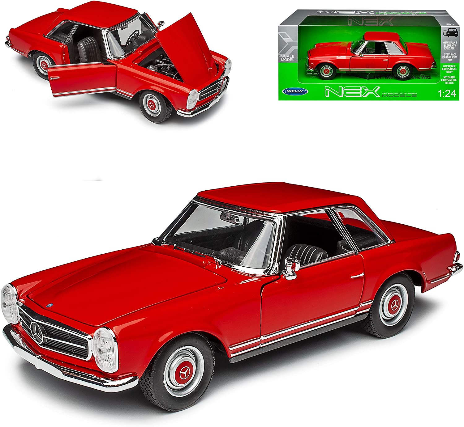Mercedes-Benz 230Sl Pagoda Coupe Red W113 1963-1971 1/24 Welly Model Car