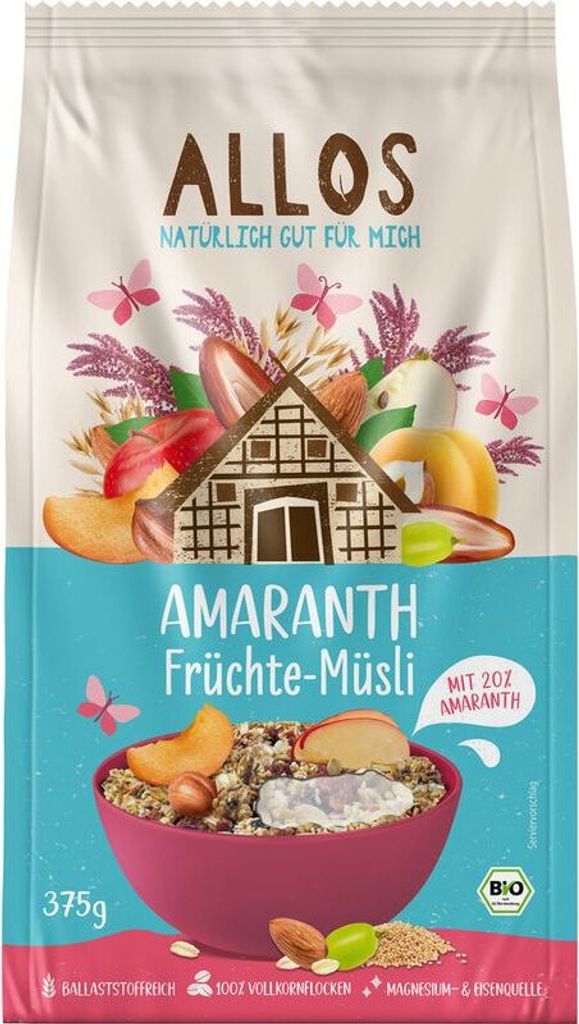 Allos Amaranth Früchte-Müsli -- 375g x 5  - 5er Pack VPE