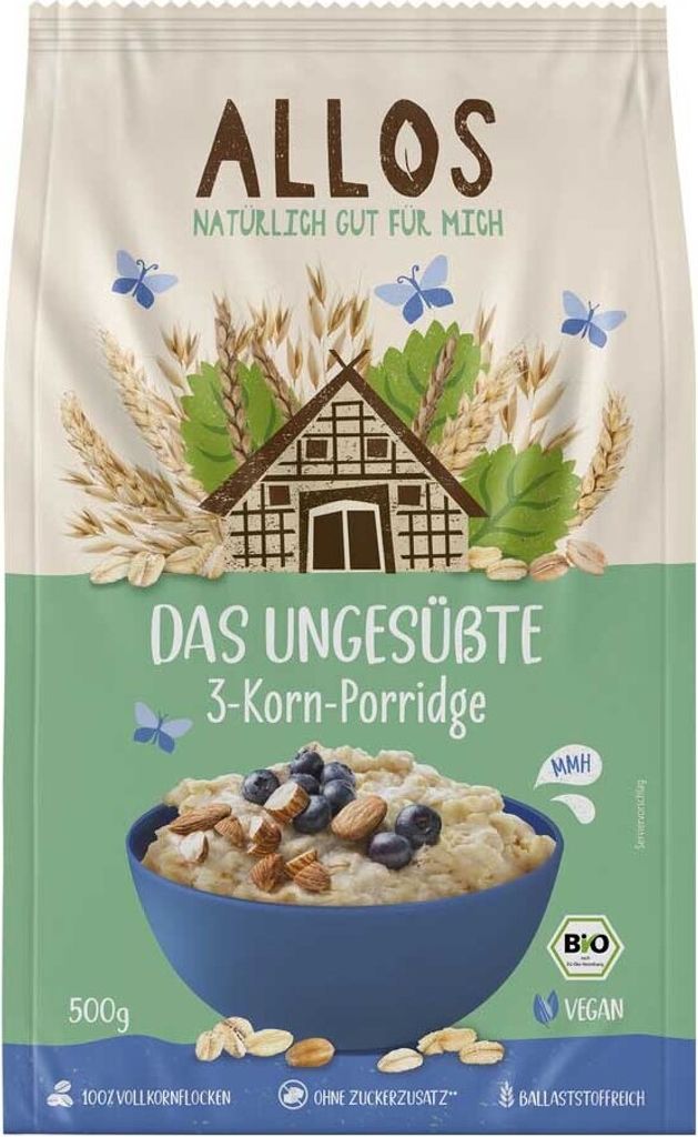Allos Das Ungesüßte 3-Korn-Porridge -- 500g