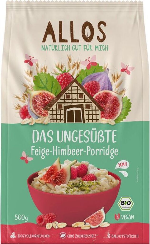 Allos Das Ungesüßte Feige-Himbeer-Porridge -- 500g x 6  - 6er Pack VPE