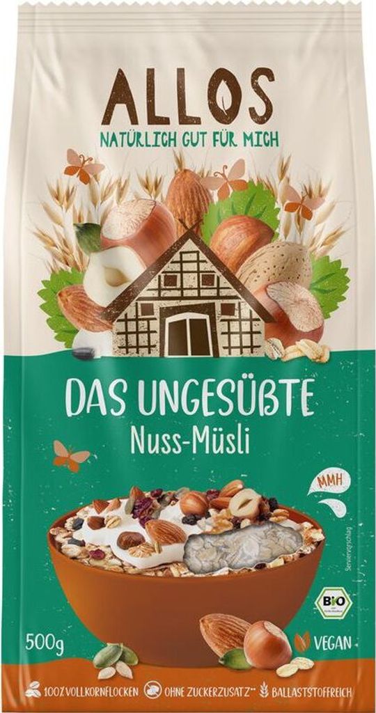 Allos Das Ungesüßte Nuss-Müsli -- 500g x 5  - 5er Pack VPE