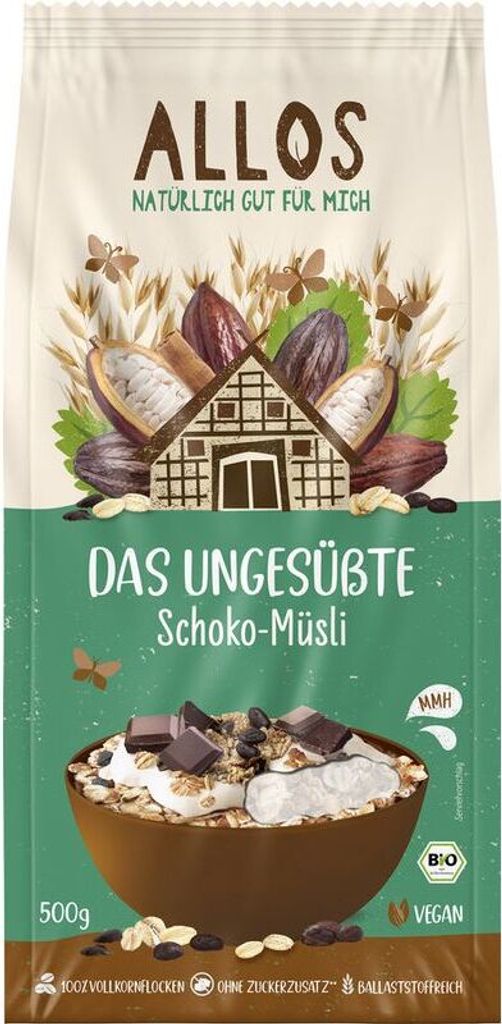 Allos Das Ungesüßte Schoko-Müsli -- 500g x 5  - 5er Pack VPE