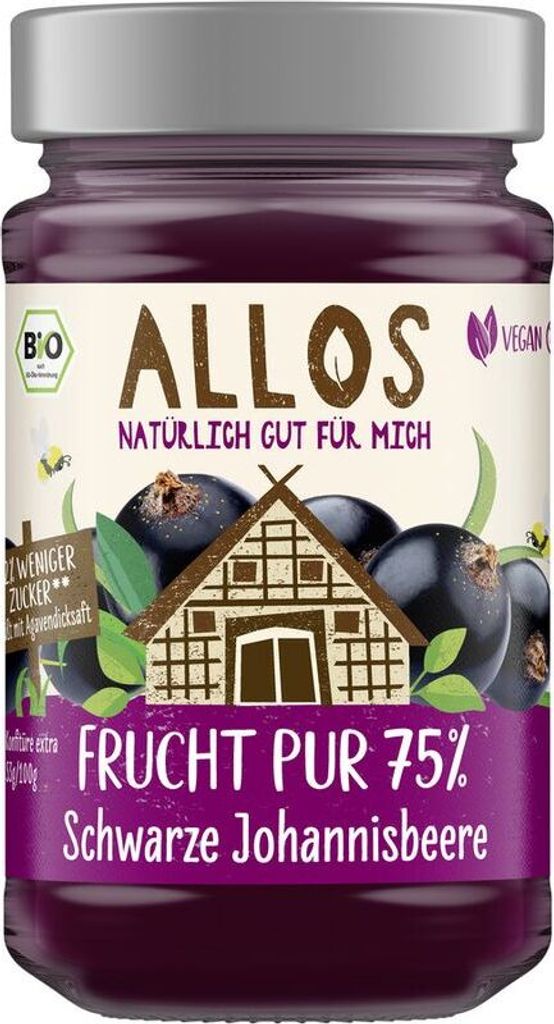 Allos Frucht Pur 75% Schwarze Johannisbeere -- 250g x 6  - 6er Pack VPE