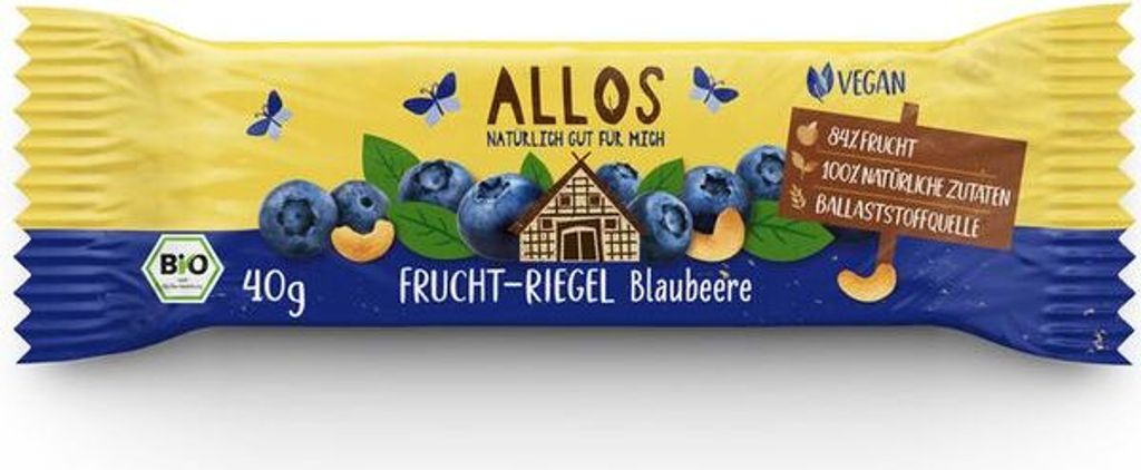 Allos Frucht-Riegel Blaubeere -- 40g x 25  - 25er Pack VPE