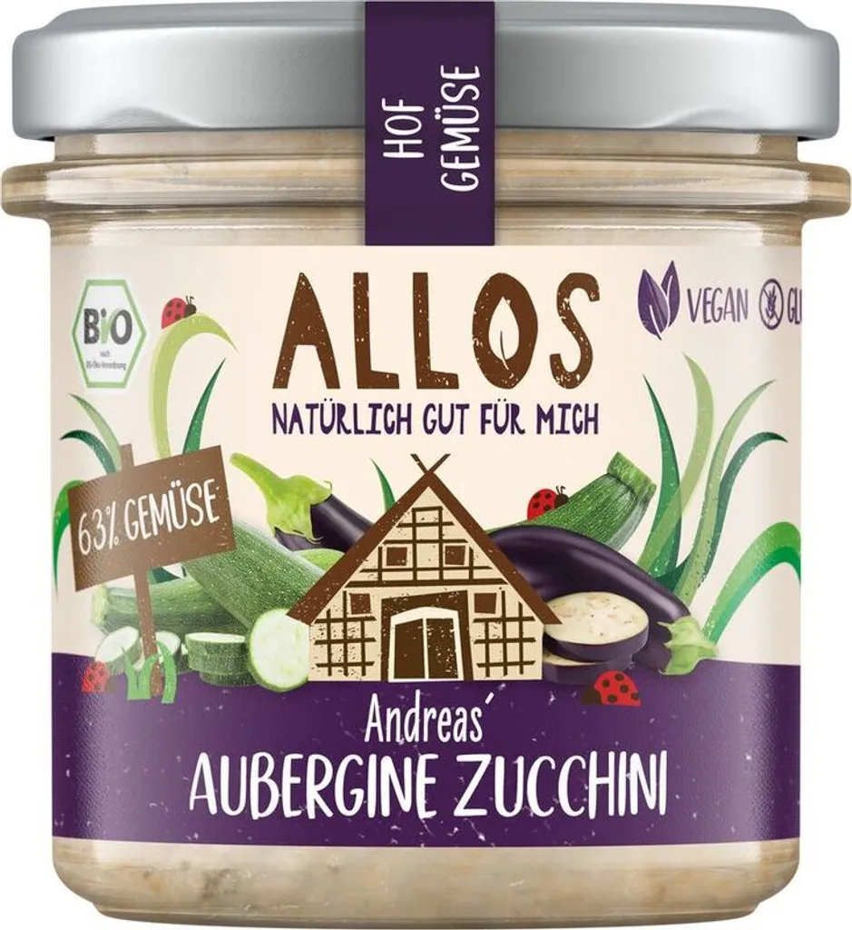 Allos Hof Vegetables Andreas Aubergine Zucchini -- 135g x 6 - 6-pack VPE