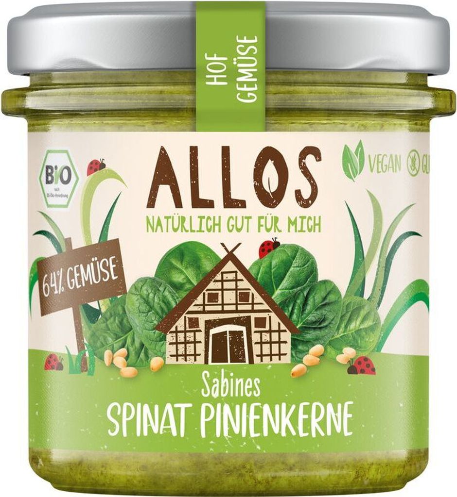 Allos Hof Vegetables Sabine's Spinach Pine Nuts -- 135g x 6 - 6-pack VPE