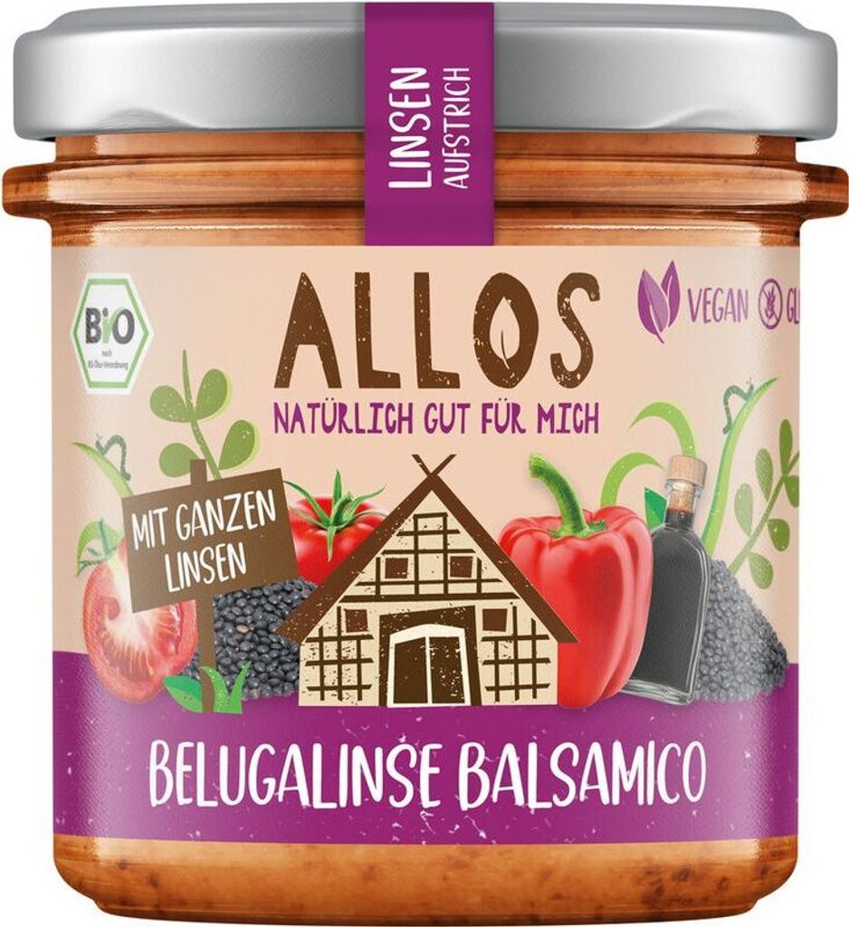 Allos Linsen Aufstrich Belugalinse Balsamico -- 140g x 6  - 6er Pack VPE