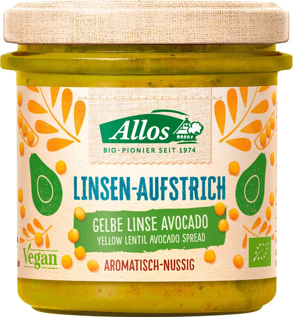 Allos Linsen Aufstrich Gelbe Linse Avocado -- 140g