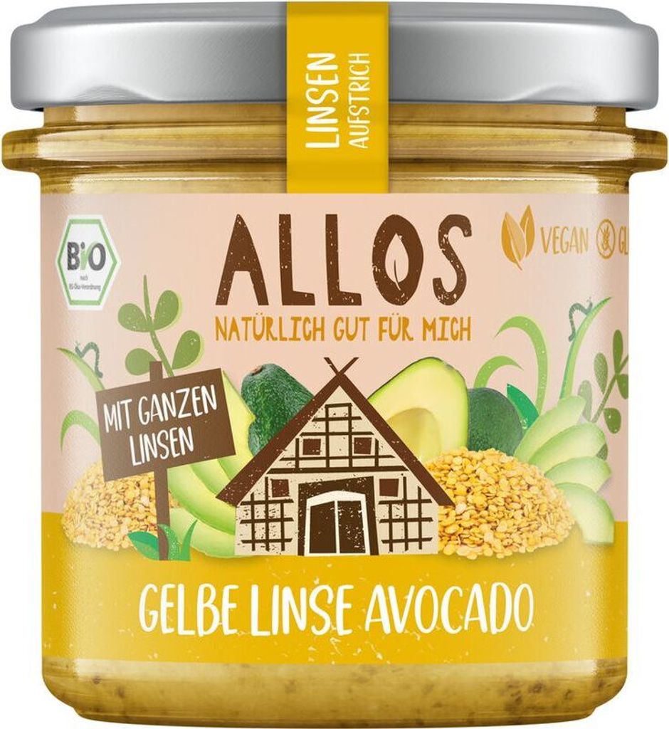 Allos Linsen Aufstrich Gelbe Linse Avocado -- 140g x 6  - 6er Pack VPE