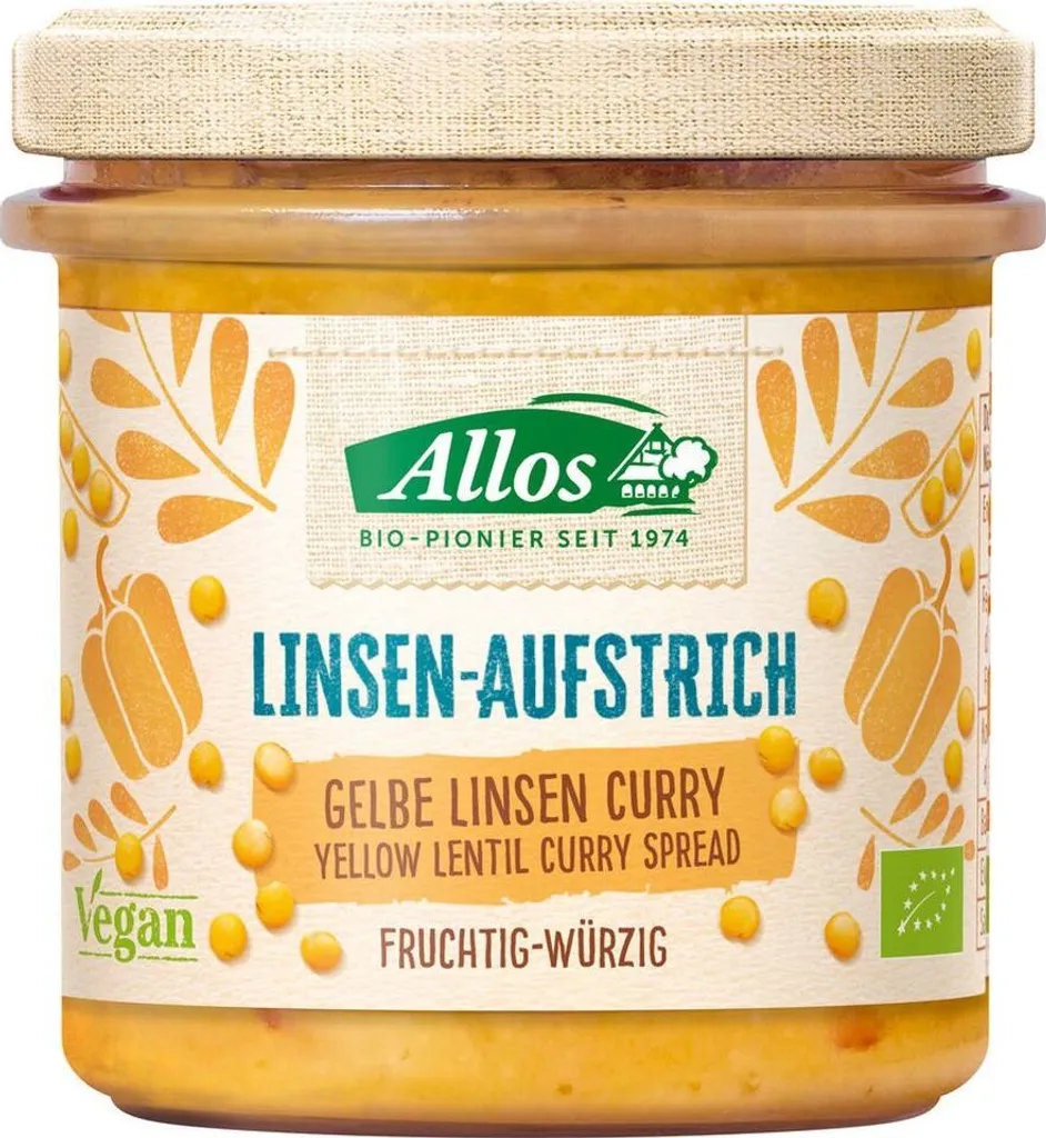 Allos Linsen Aufstrich Gelbe Linse Curry -- 140g