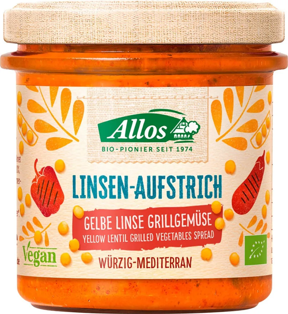 Allos Linsen Aufstrich Gelbe Linse Grillgemüse -- 140g