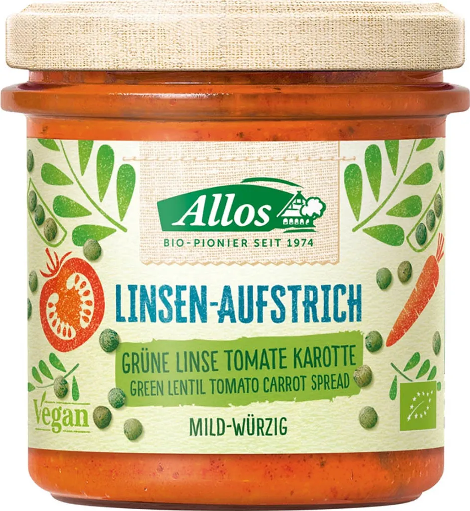 Allos Linsen Aufstrich Grüne Linse Tomate Karotte -- 140g