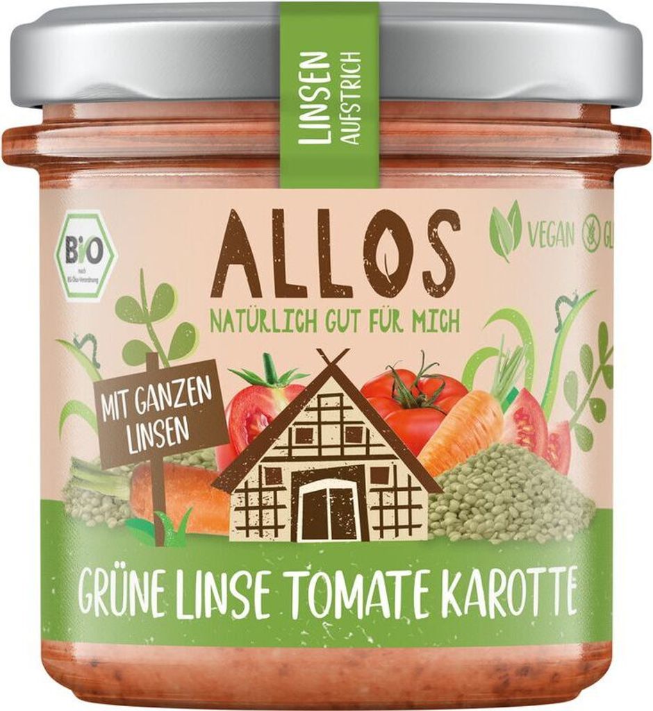 Allos Linsen Aufstrich Grüne Linse Tomate Karotte -- 140g x 6  - 6er Pack VPE