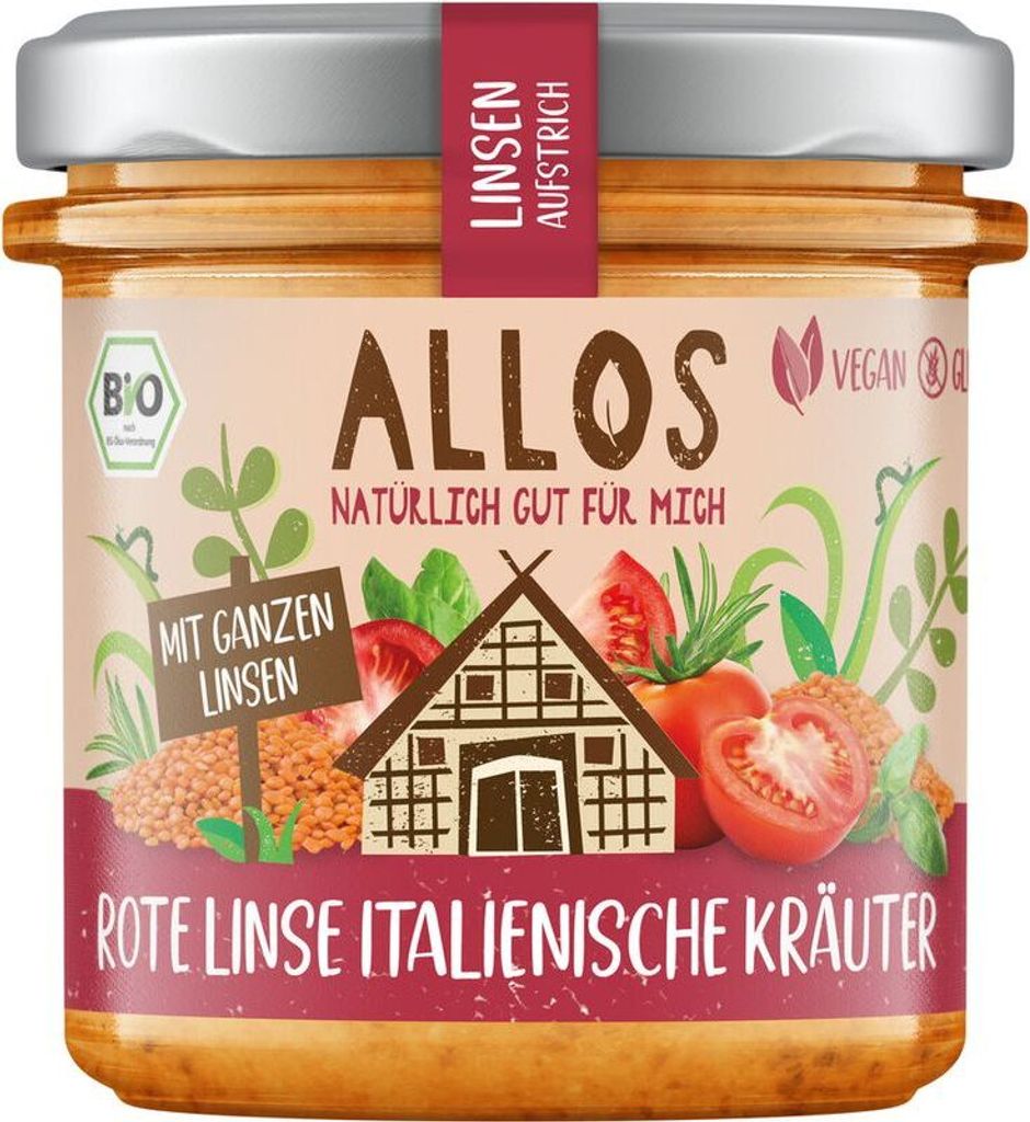 Allos Linsen Aufstrich Rote Linse Italienische Kräuter -- 140g x 6  - 6er Pack VPE