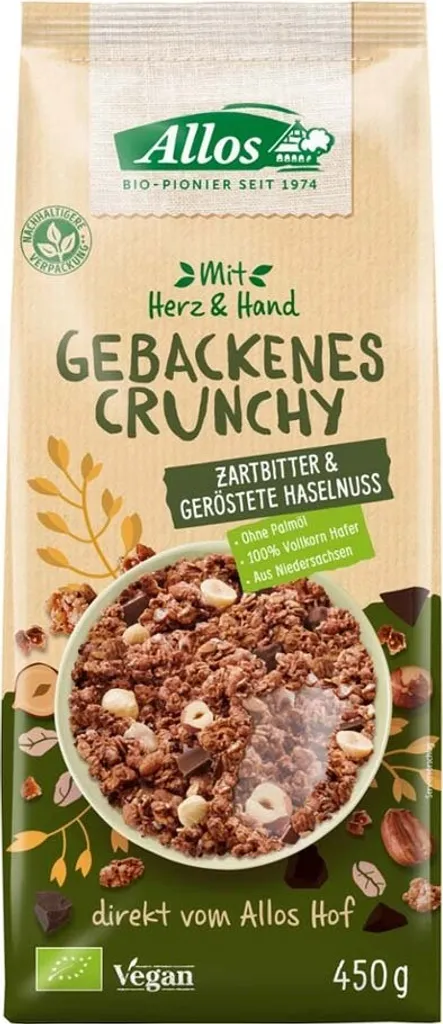 Allos Mit Herz & Hand Gebackenes Crunchy Zartbitter & geröstete Haselnuss -- 450g