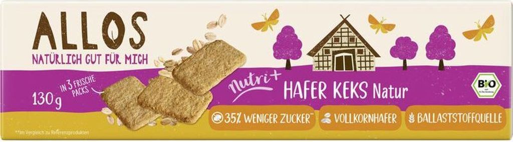 Allos Nutri + Hafer Keks Natur -- 130g x 6  - 6er Pack VPE