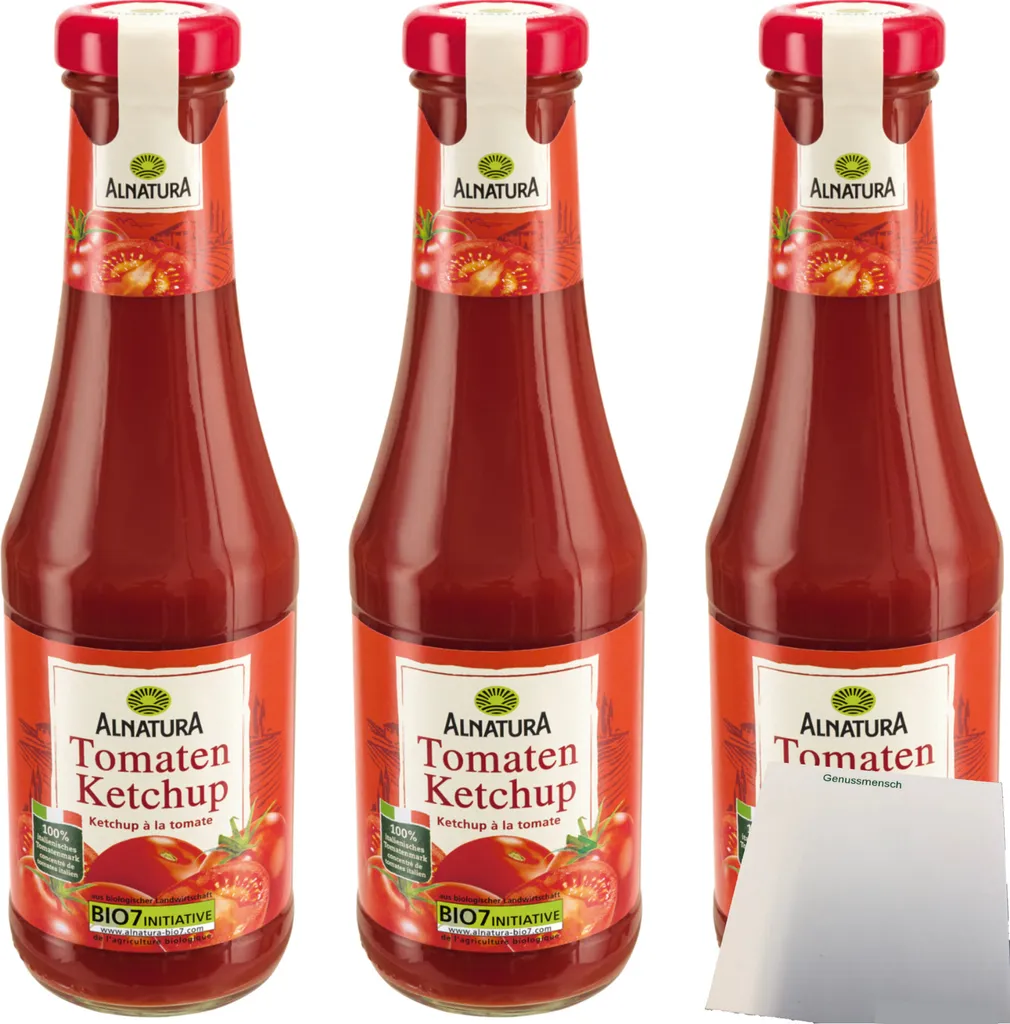 AlnaturaTomaten Ketchup fruchtig-aromatisch vegan 3er Pack (3x500ml Flasche) + usy Block