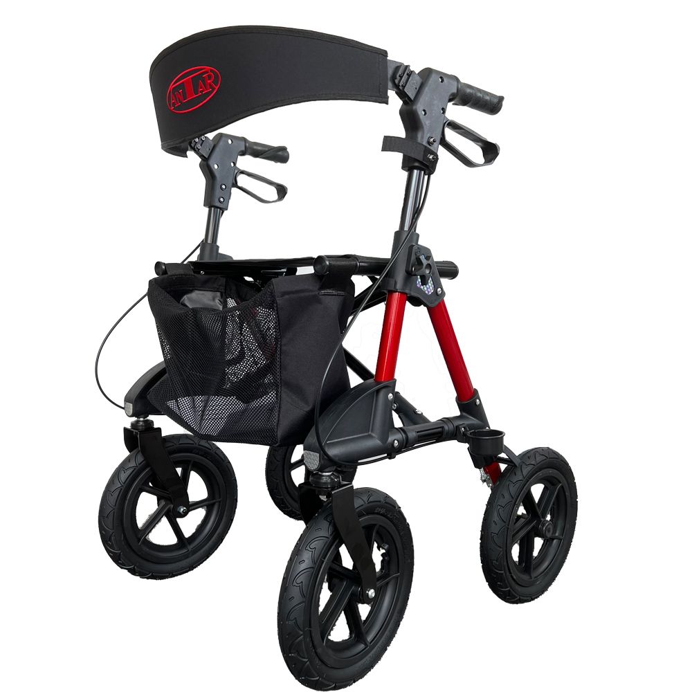 Aluminum Outdoor Rollator Pneumatic Tires Lightweight Large Wheels Red