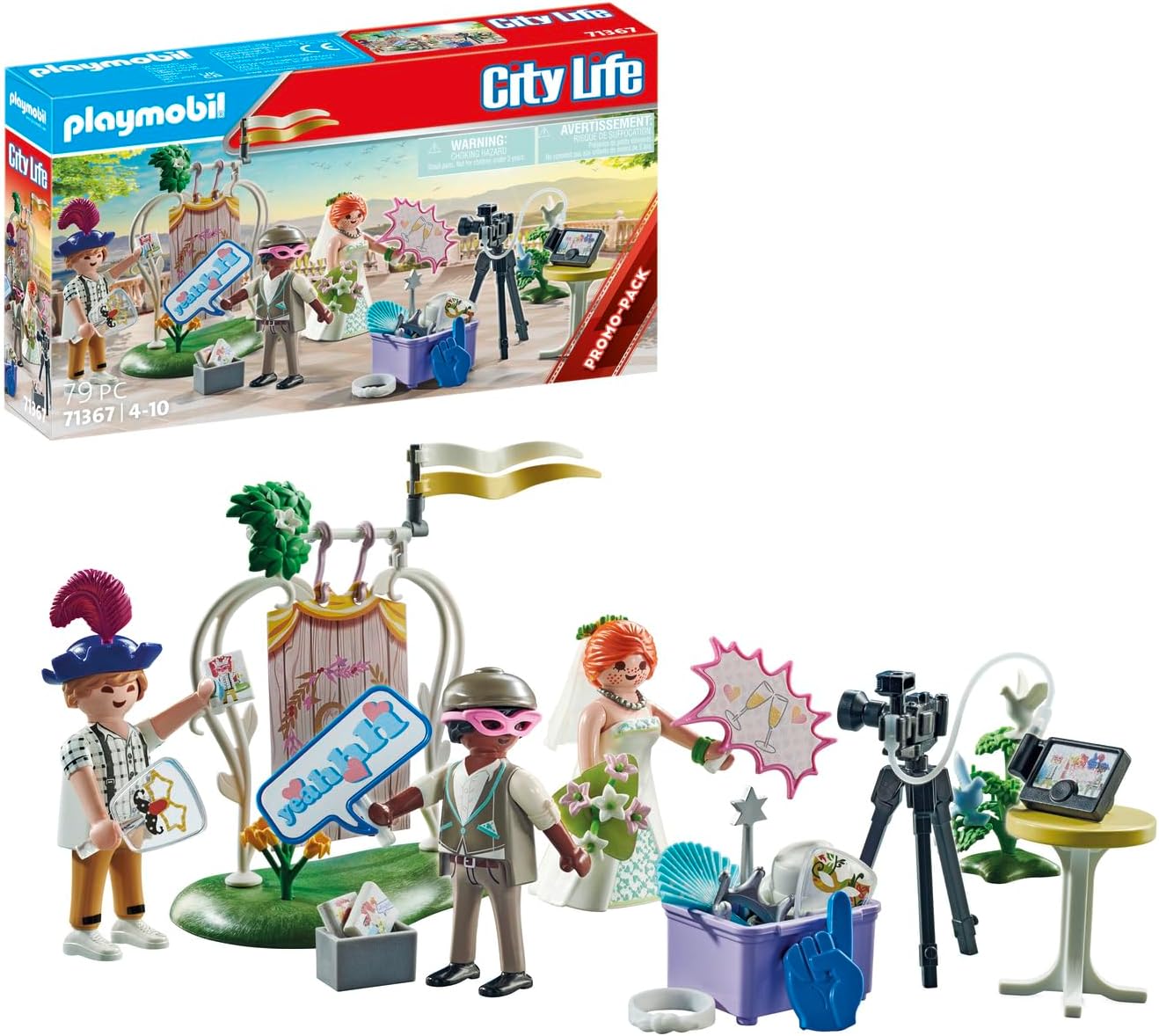 PLAYMOBIL City Life 71367 Promo Pack Wedding Photo Box, Magical Photos of the Wedding Party, Imaginative Fun with Masks and Many Accessories, Toy for Children from 4 Years