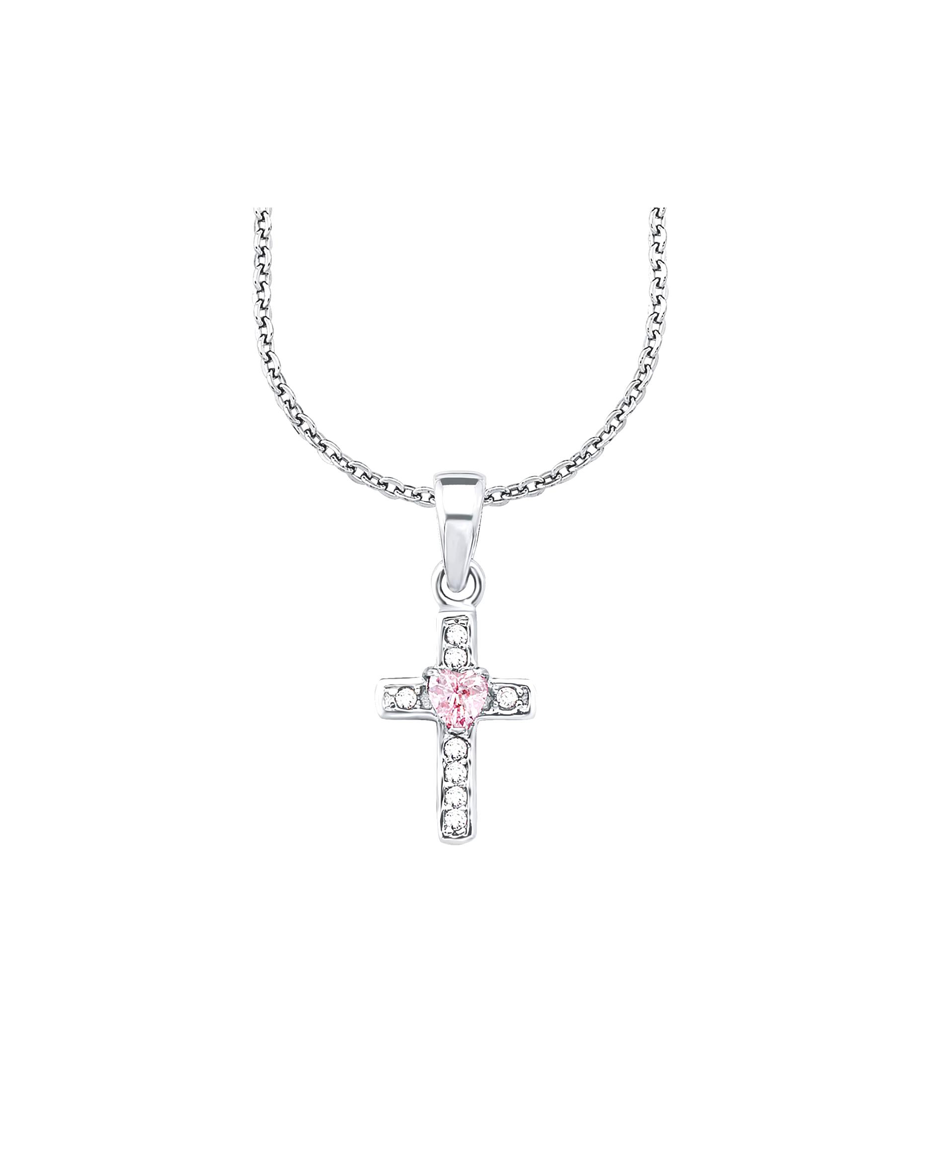 amor children's accessory necklace with pendant for girls, 925 sterling silver, synthetic zirconia. | Cross