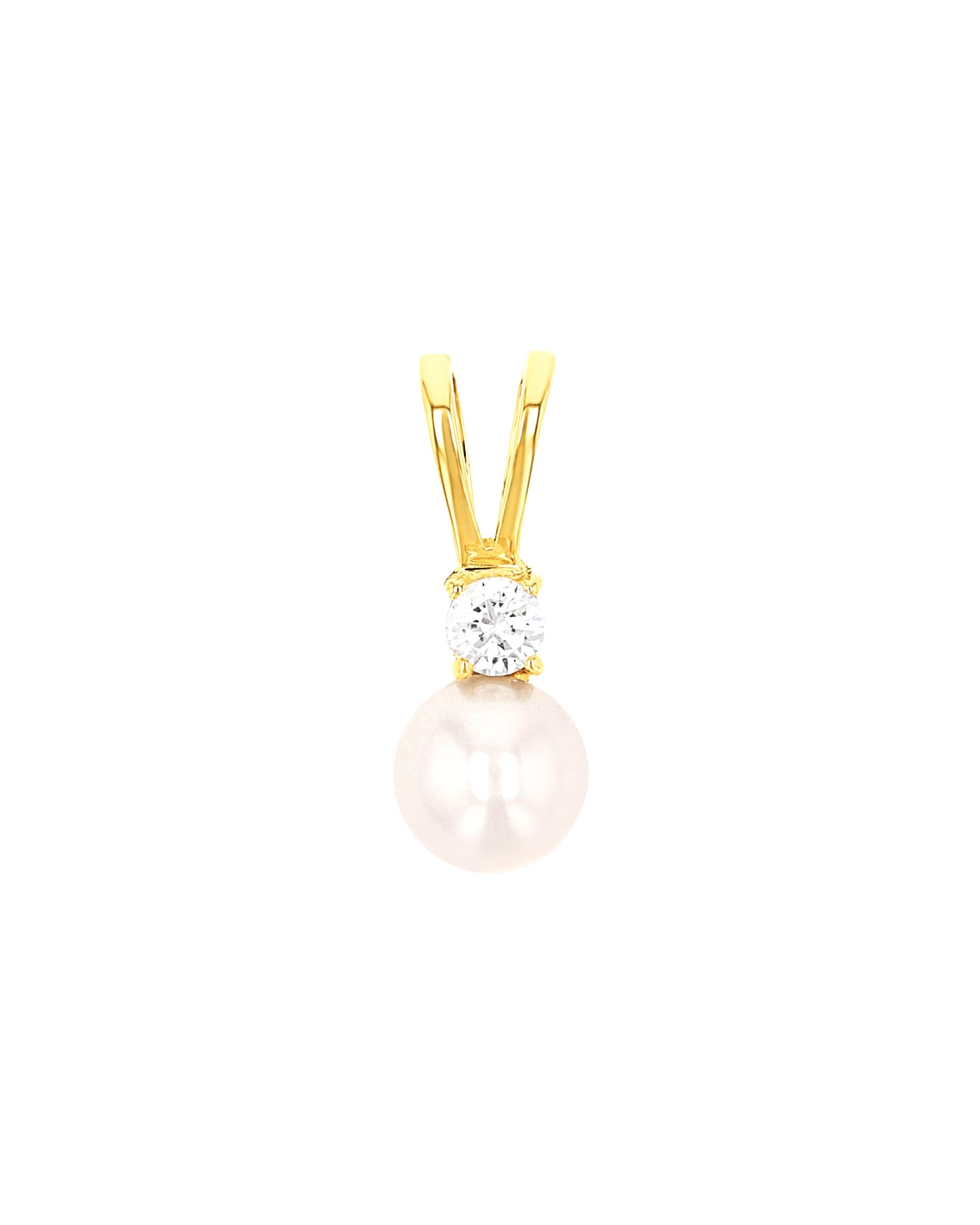 amor jewelry pendant motif pendant for women, 375 gold, synthetic zirconia, cultured freshwater pearl