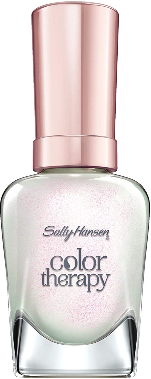 Sally Hansen Color Therapy Nail Polish 491 Opulent Pearl Instant Nourishing Colour Gloss Finish White Pink Shimmer Enchanting Gems Collection 14.7ml, and ‎white shimmering