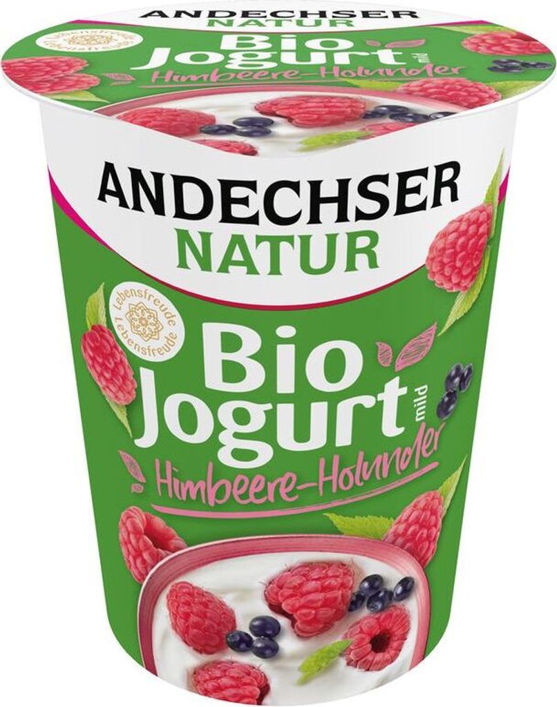 Andechser Natural Yogurt Raspberry-Elderberry 3.8% -- 400g x 6 - 6-pack VPE