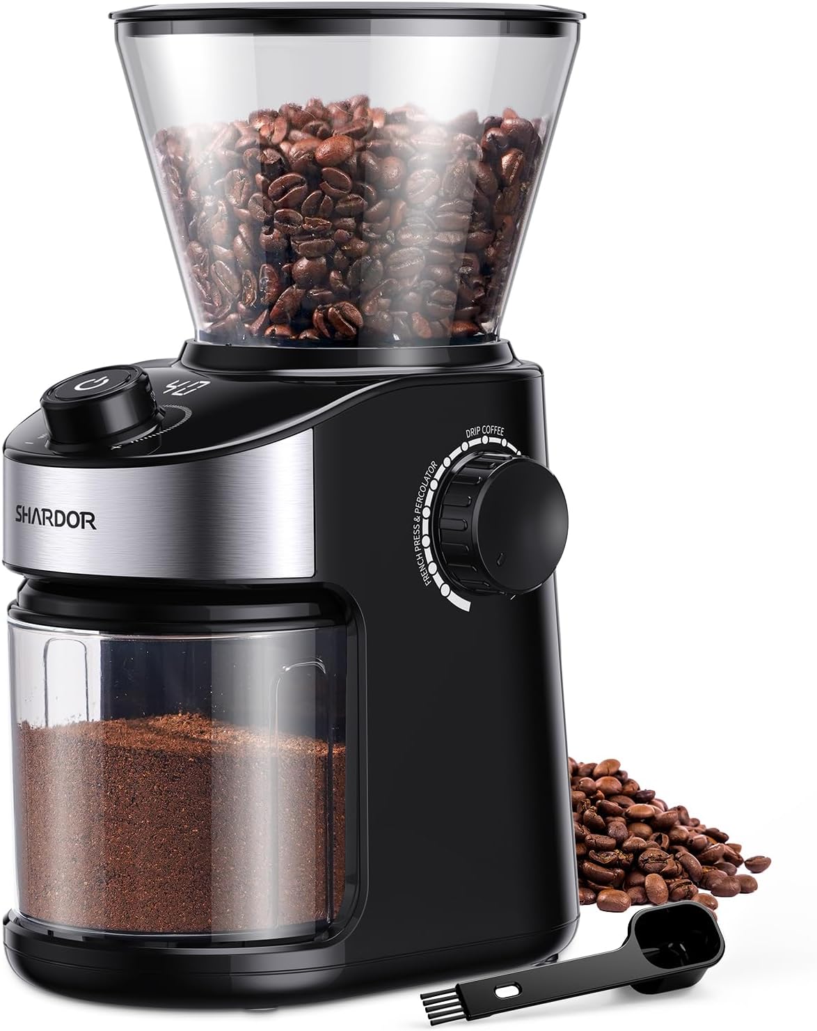 SHARDOR Electric Coffee Grinder with 25 Grinding Settings, Coffee Grinder with Precise Digital Display, Disc Grinder for Espresso, Drip Coffee and French Press, 200 W, 200 g Bean Container