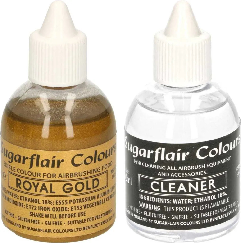 AOS Set | Sugarflair Set Airbrush Food Coloring Royal Gold 60ml + Cleaner 60ml
