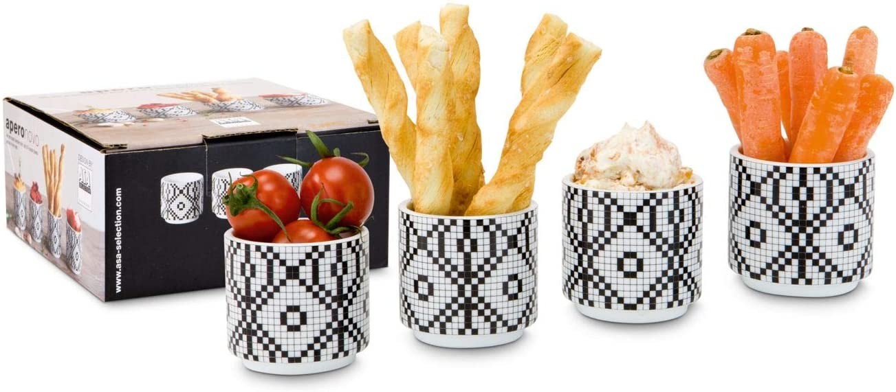 ASA Aperonov Mini Snack Bowl Black/White Diameter 6 cm Height 5.6 cm Set of 4 Porcelain