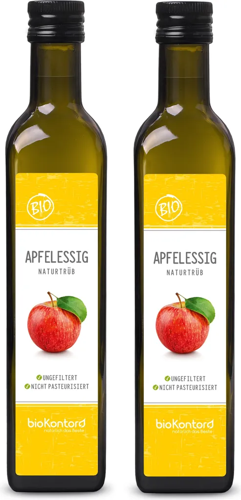 Apple cider vinegar 2x 500 ml (1000 ml), unpasteurized, unfiltered, naturally cloudy from bioKontor