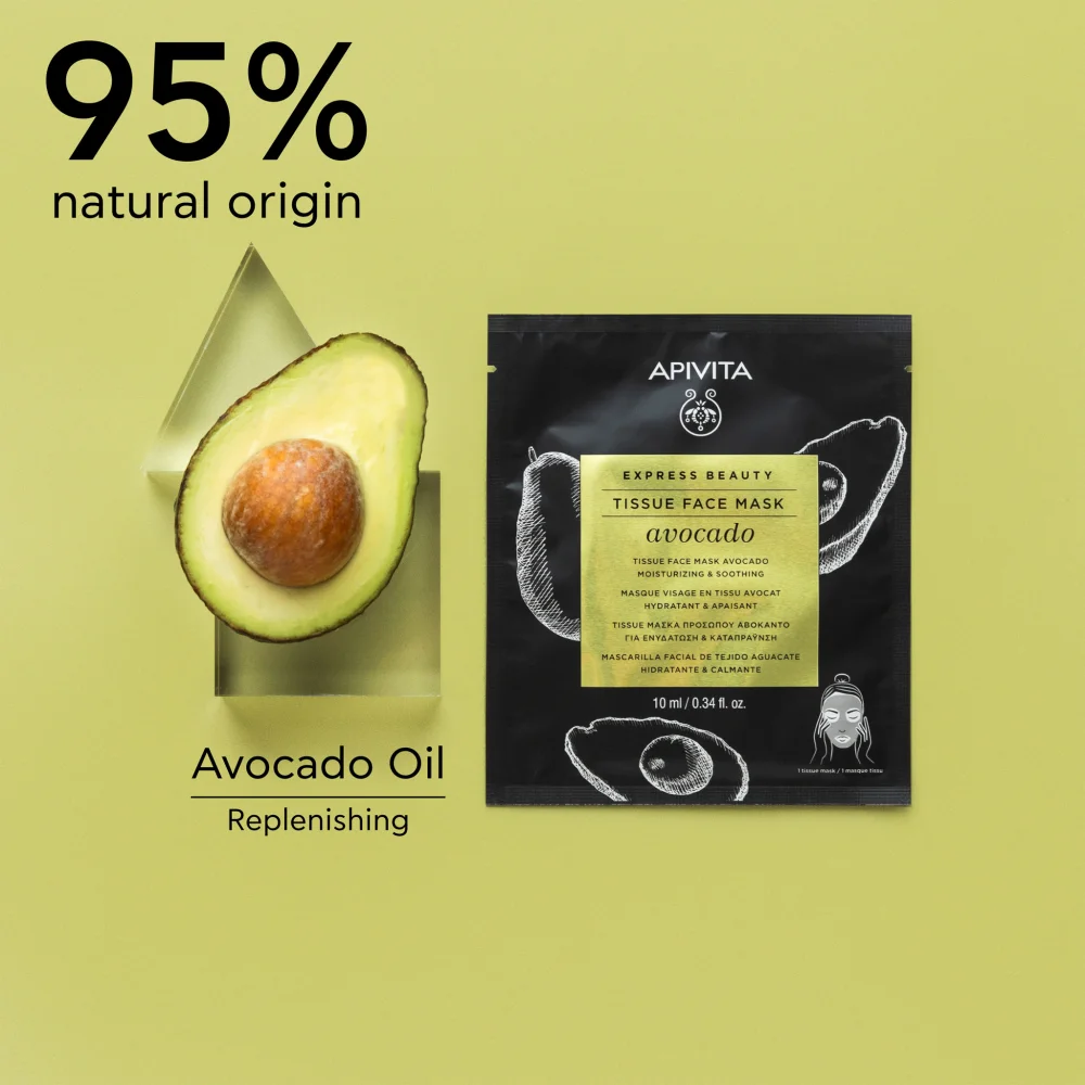 Apivita Express Beauty Moisturizing Tissue Face Mask Avocado Moisturizing sheet mask to soothe the skin