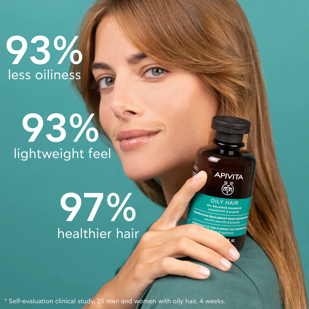 Apivita Oily Hair Oil Balance Shampoo deep cleansing shampoo for oily hair and scalp for more shine and strength of the hair