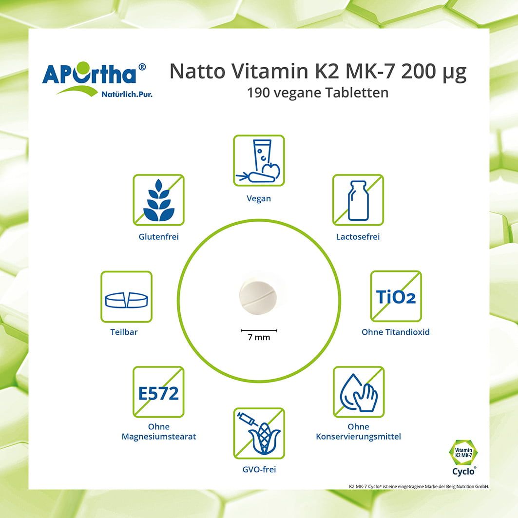 APortha® Natto Vitamin K2 MK-7 Cyclo® tablets - 200 µg