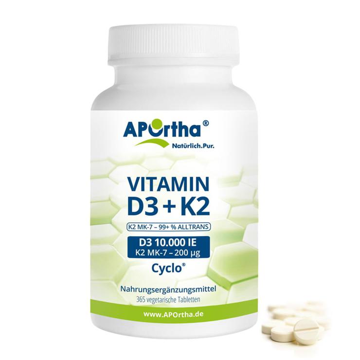 APortha Vitamin D3 10,000 IU + Natto Vitamin K2 MK-7 Cyclo tablets - 200 µg