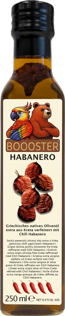 APSU Würz-Öl extra scharf 250ml von BOOOSTER® Extra Natives Olivenöl mit Habanero Chilis Premium-Dressing-Öl aus Griechenland Kreta für Feinschmecker-innen und die mediterrane Küche