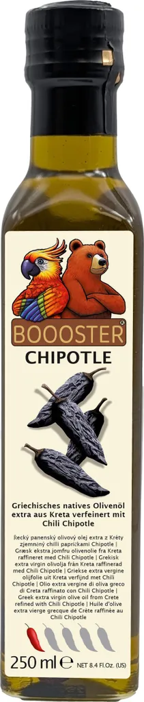 APSU Seasoning Oil slightly hot 250ml by BOOOSTER® Extra Virgin Olive Oil with Chipotle Chilies Premium dressing oil from Greece Crete for gourmets and Mexican cuisine