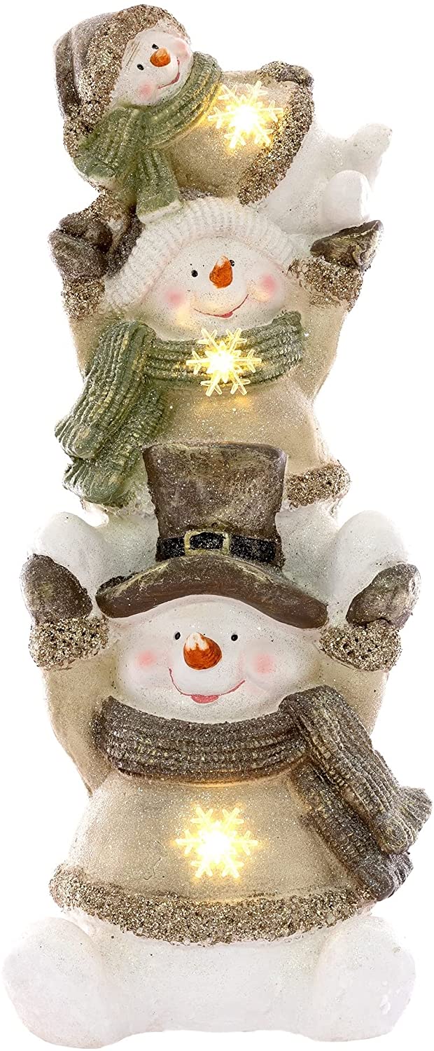 ECD Germany LED Snowman Trio Decorative Figure, Christmas Decoration, Warm 