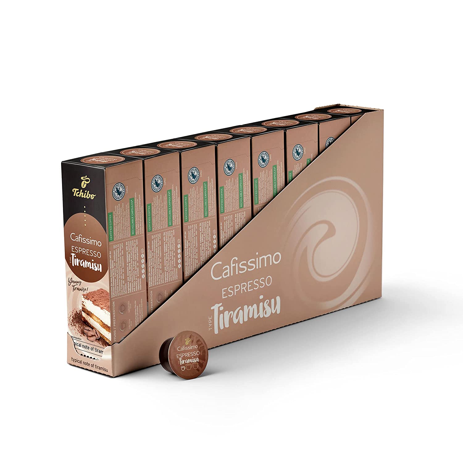 Tchibo Cafissimo storage box Espresso Tiramisu coffee capsules, 80 pieces – 8x 10 capsules (espresso, expressive with hints of dark chocolate and hazelnuts), sustainably & fairly traded