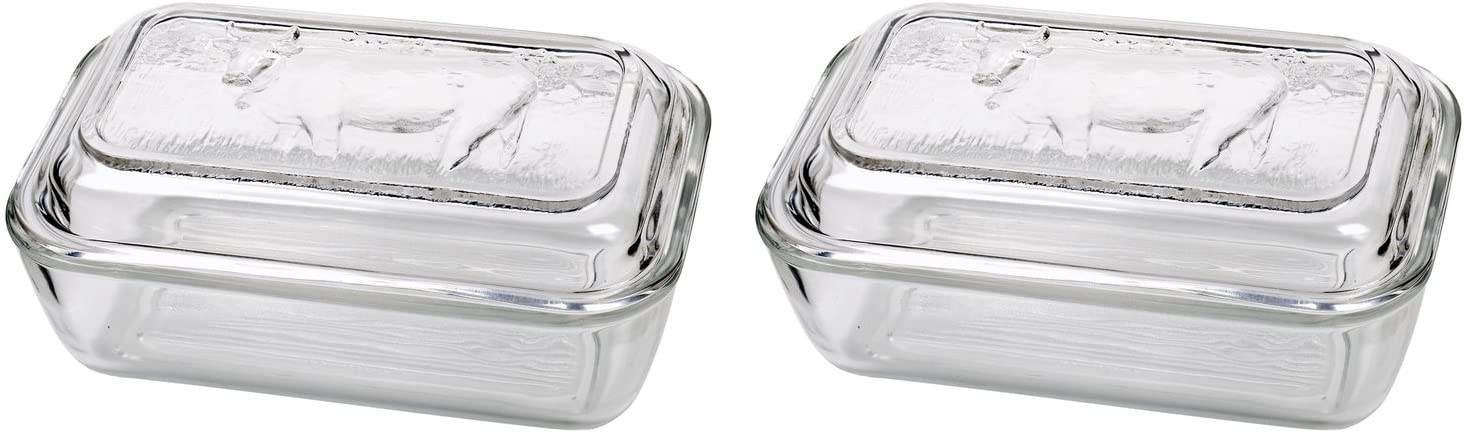 Luminarc Helper Butter Dish Cow 17 cm with Lid, Set of 2